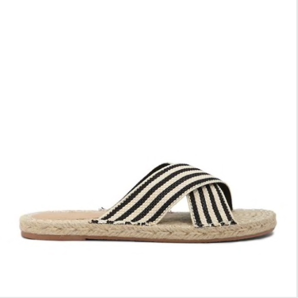 NWT Striped Crisscross Espadrille Sandals Slides